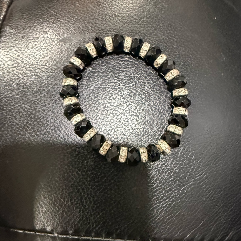 bracelet black white tone cz Art Deco Jewelry circa dimensionless stretch